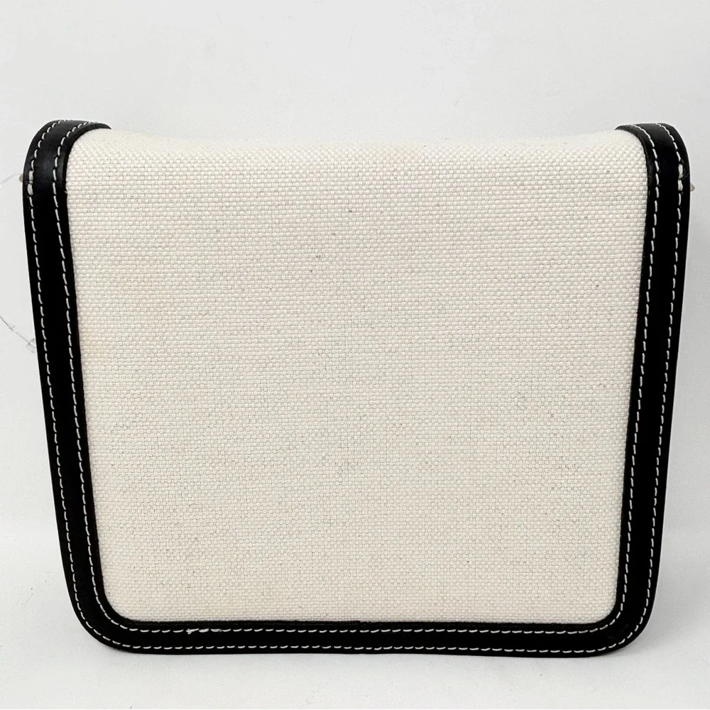 FRAME Le Signature Mini Bag Black Cream Canvas Leather Crossbody Brass Hardware